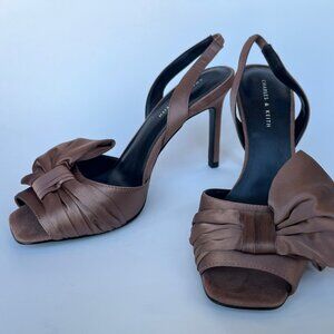 Charles & Keith Brown Half-Bow Heeled Sandals - Brand New